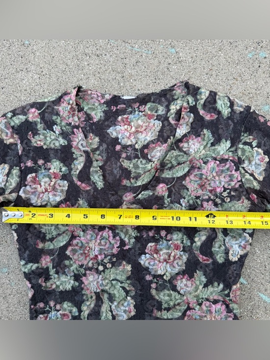 Y2k Vintage Mesh Top lettuce hem preloved sheer preloved floral 2000s - Picture 4 of 7